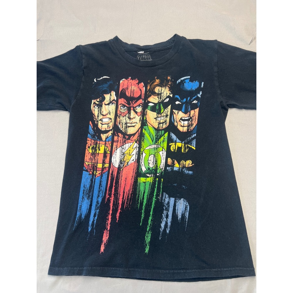 Justice League DC Comics Graphic T-Shirt Black Superman Batman Flash Small